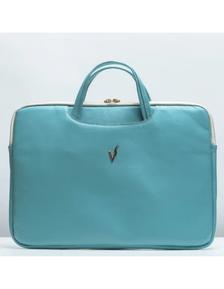 Geanta laptop din piele naturala, bleu