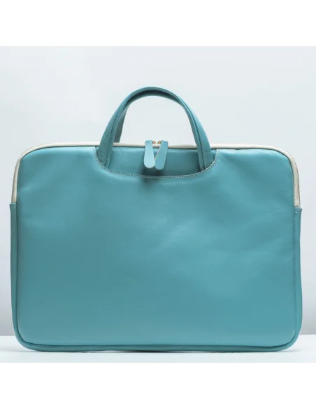 Geanta laptop din piele naturala, bleu
