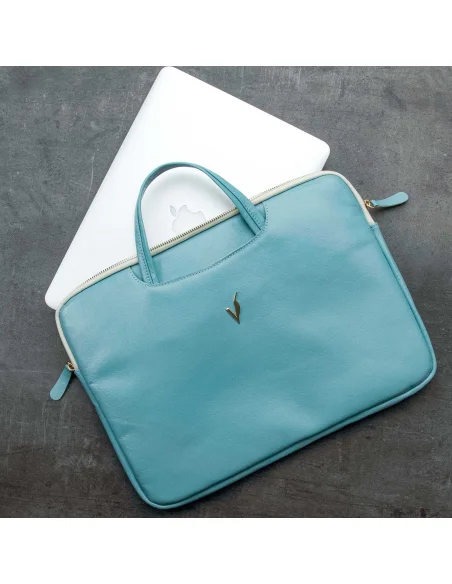 Geanta laptop din piele naturala, bleu