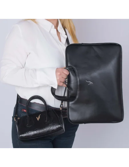 Geanta laptop din piele naturala, negru