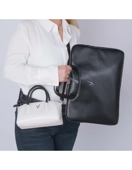 Geanta laptop din piele naturala, negru