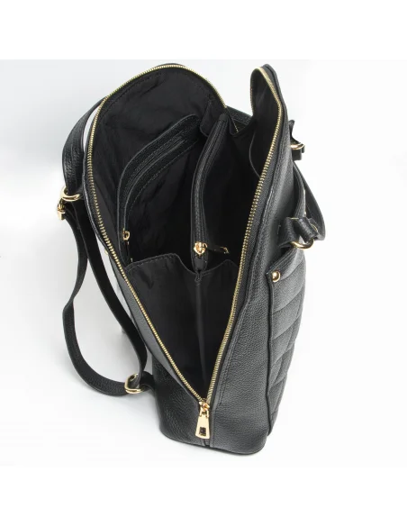 Geanta-Rucsac din piele naturala, pentru dama, ZINNIA, negru