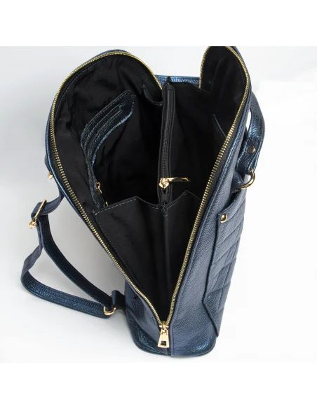 Geanta-Rucsac din piele naturala, pentru dama, ZINNIA, bleumarin sidefat