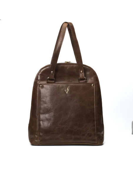 Geanta-Rucsac din piele naturala, pentru dama, ZINNIA, maro veg
